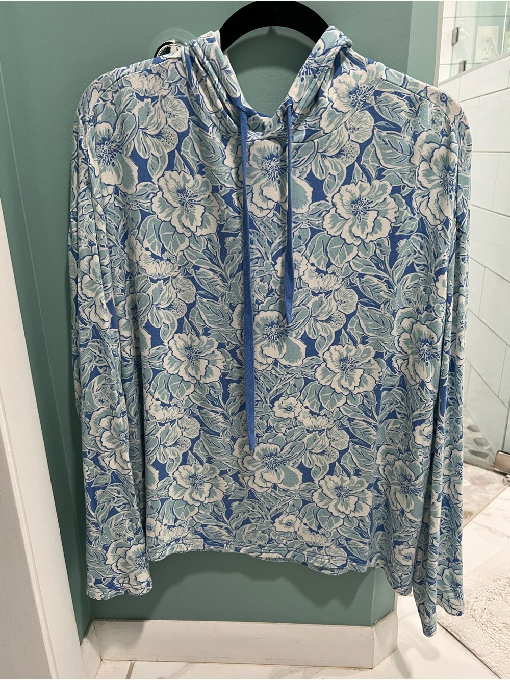 Light Blue Floral Hoodie Sweatshirt-Women